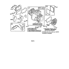 Cylinder Diagram and Parts List for 422700TO422799  Briggs and Stratton Engine
